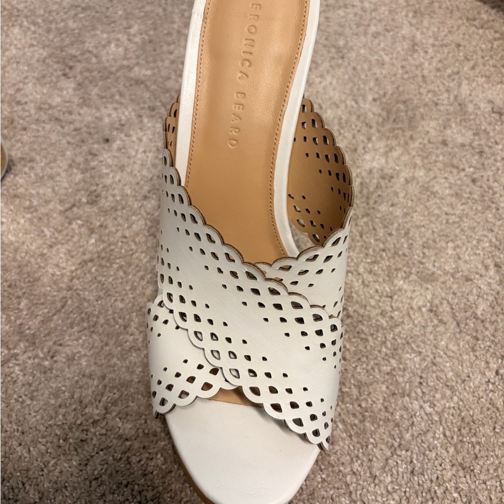 Veronica Beard White Scalloped Heels